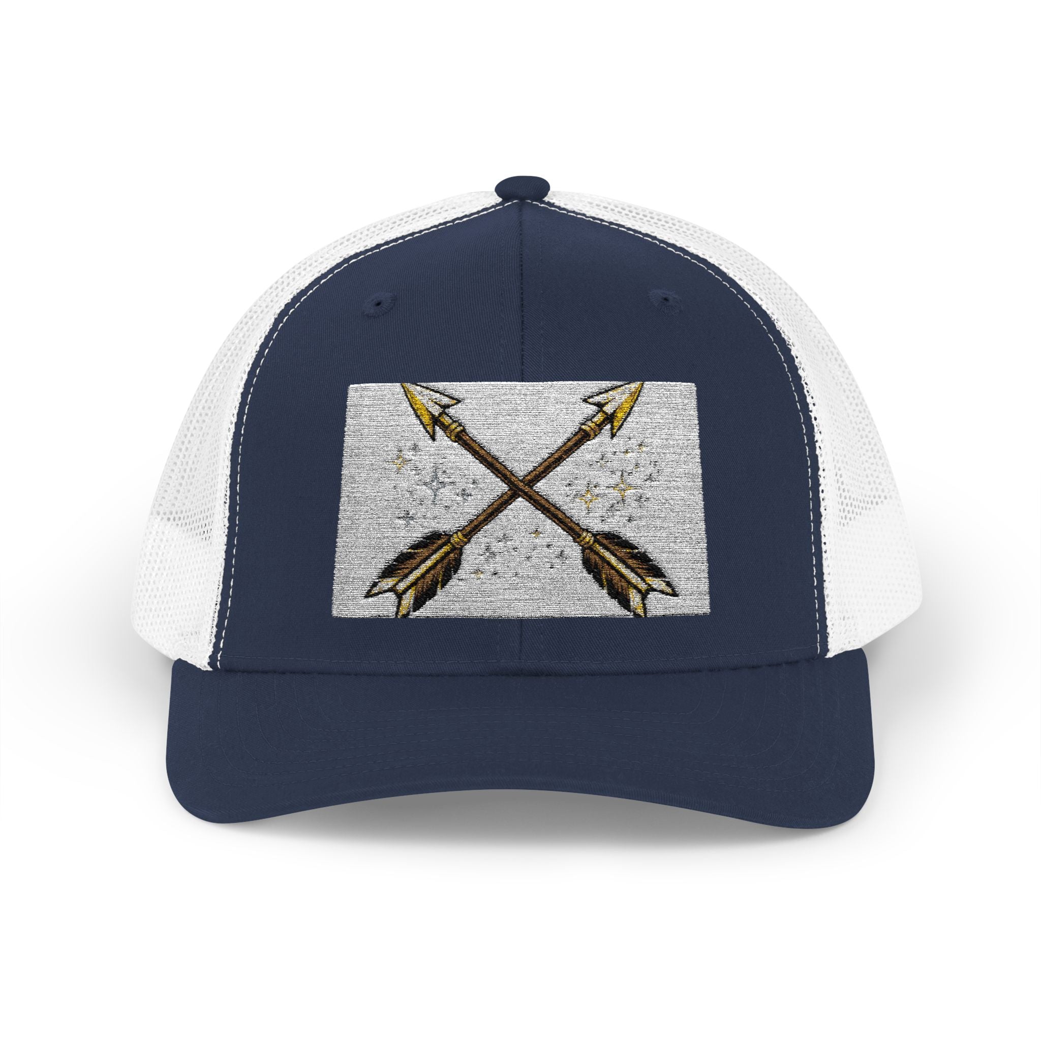 Arrow Cross Trucker Cap — Rustic Tribal Arrow Snapback Hat