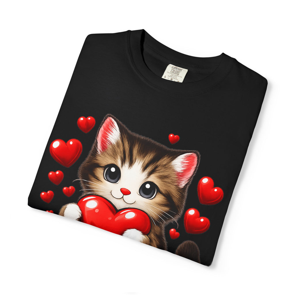 Cute Kitten Holding Heart "LOVE" T-Shirt