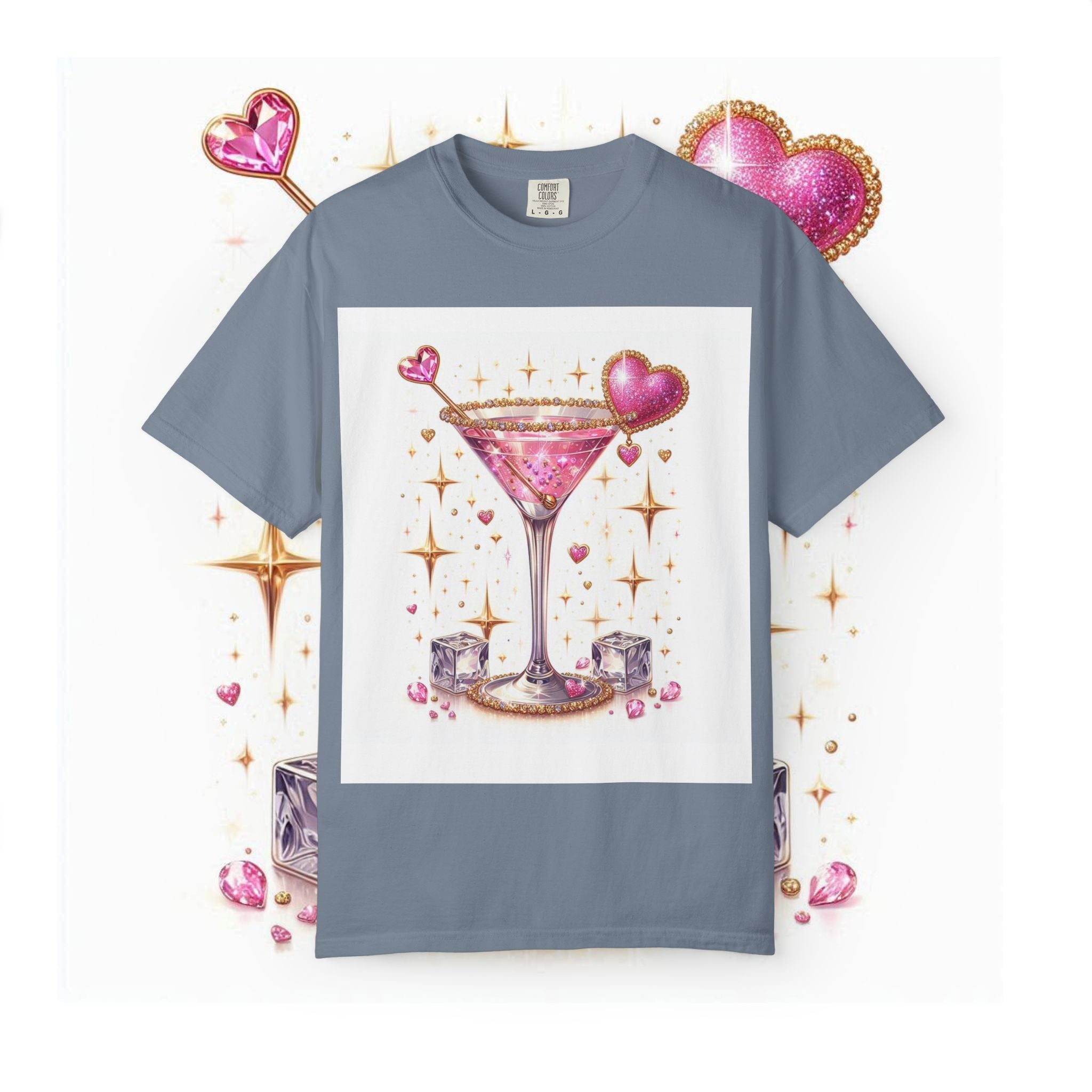 Sparkling Pink Martini T-Shirt — Glitter Cocktail Graphic Tee