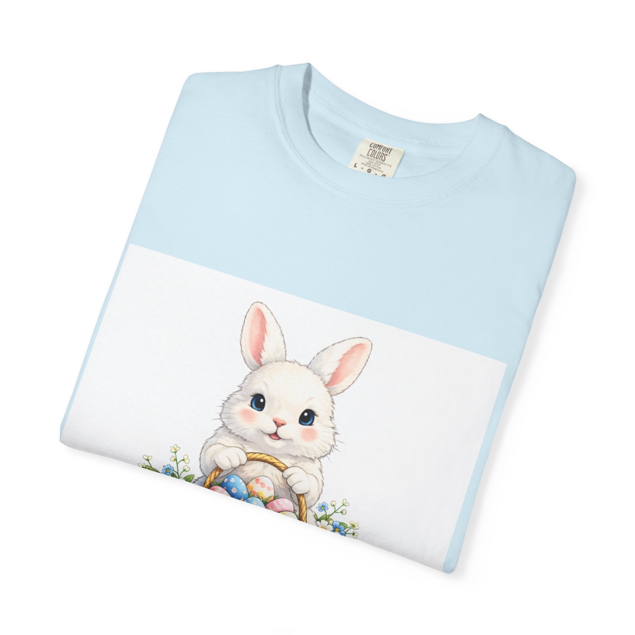Easter Bunny T-Shirt — "Happy Easter" Cute Bunny with Egg Basket