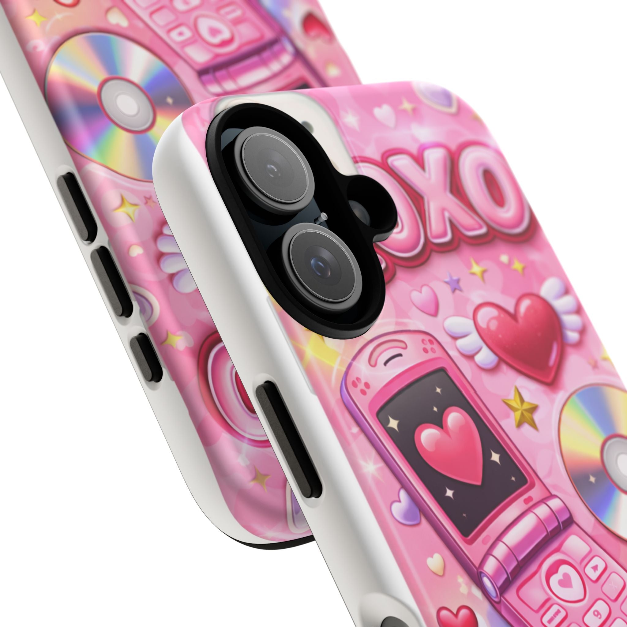 Pink Retro Flip Phone Phone Case — Y2K Hearts, XOXO & TXT ME Design