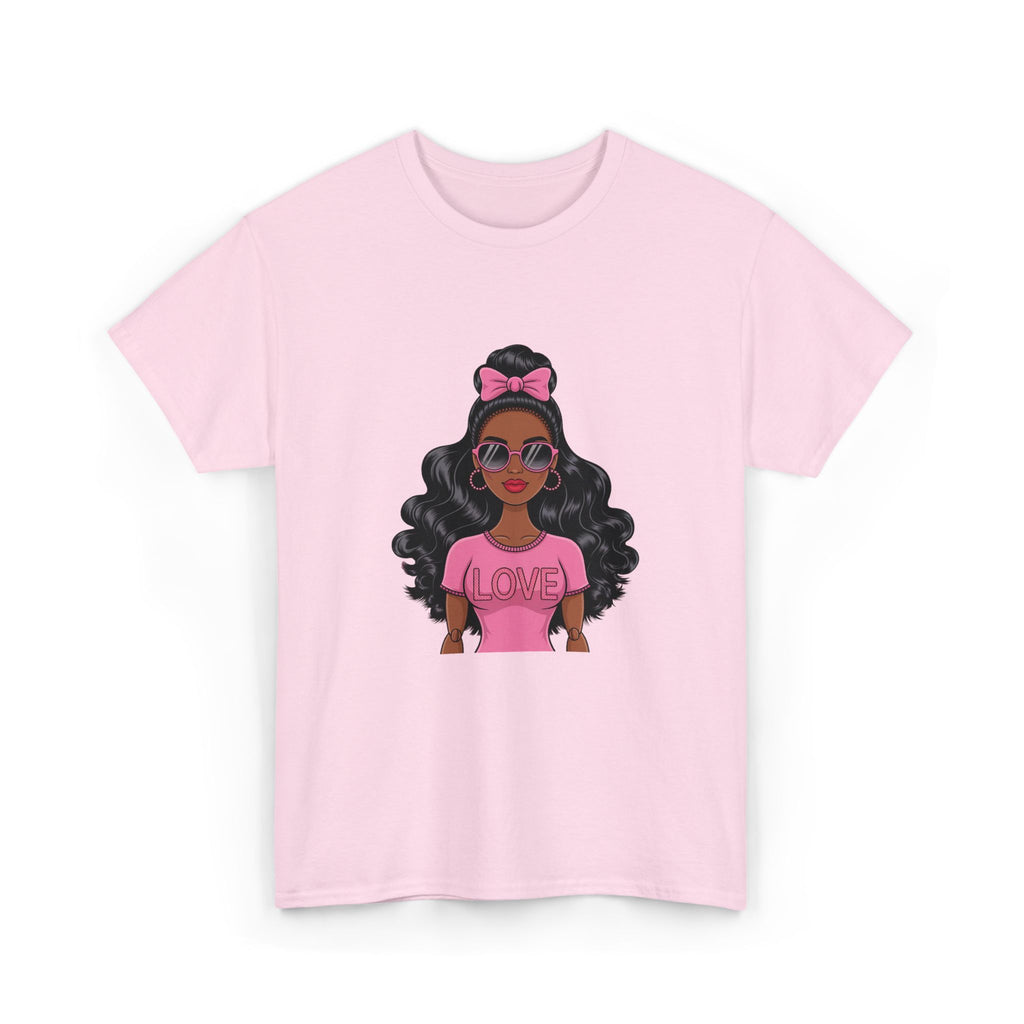 Graphic Tee — Afro Girl Wearing Pink "Love" Shirt