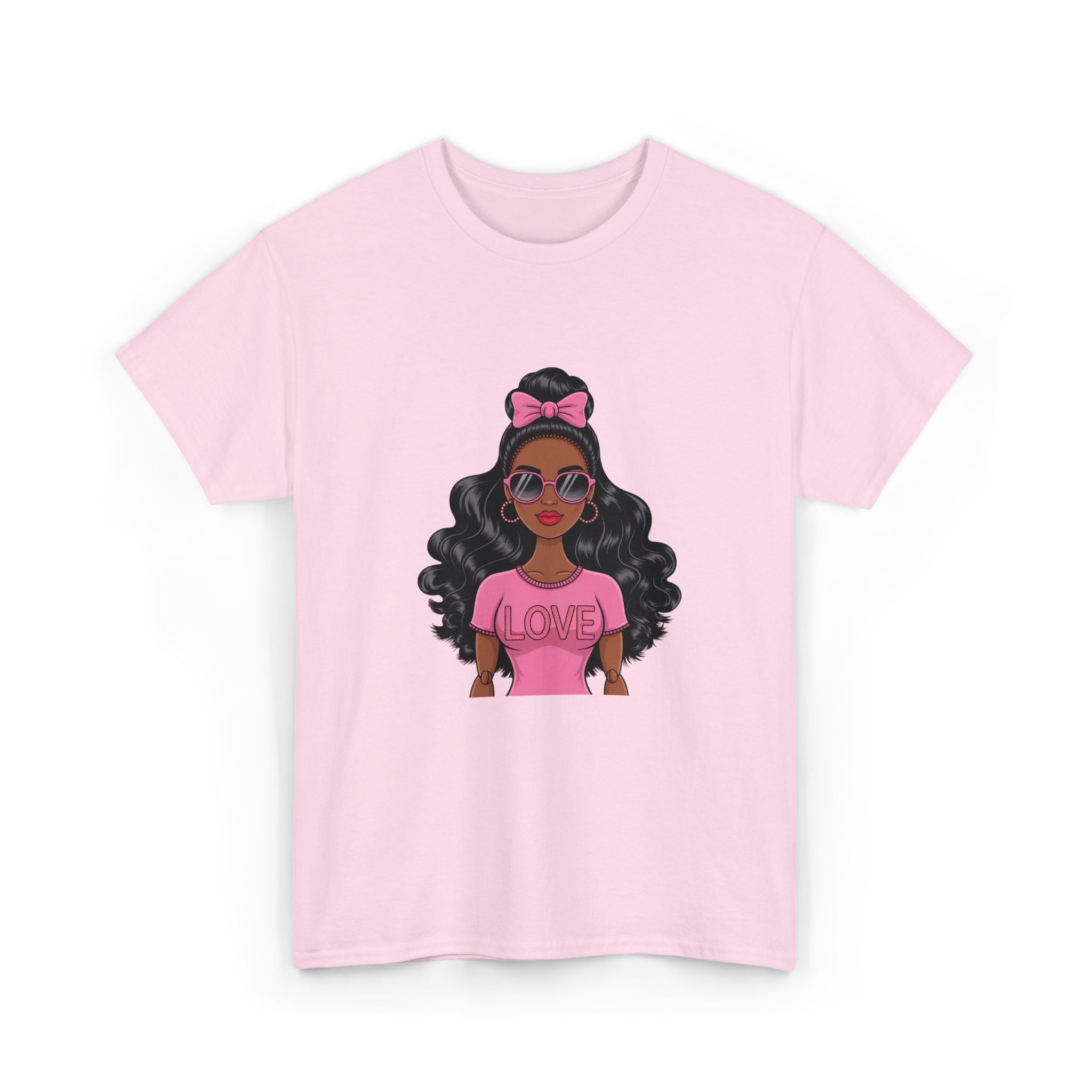 Graphic Tee — Afro Girl Wearing Pink "Love" Shirt