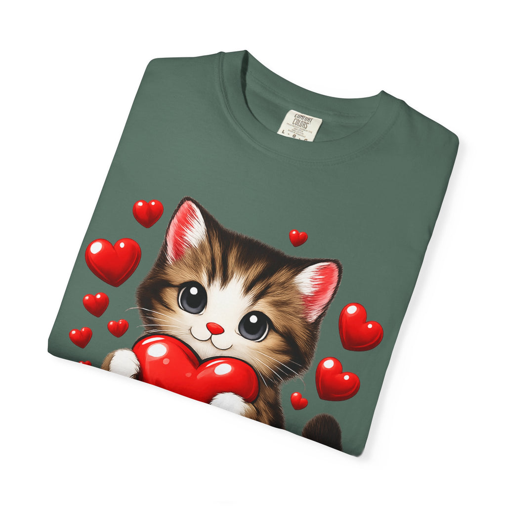 Cute Kitten Holding Heart "LOVE" T-Shirt