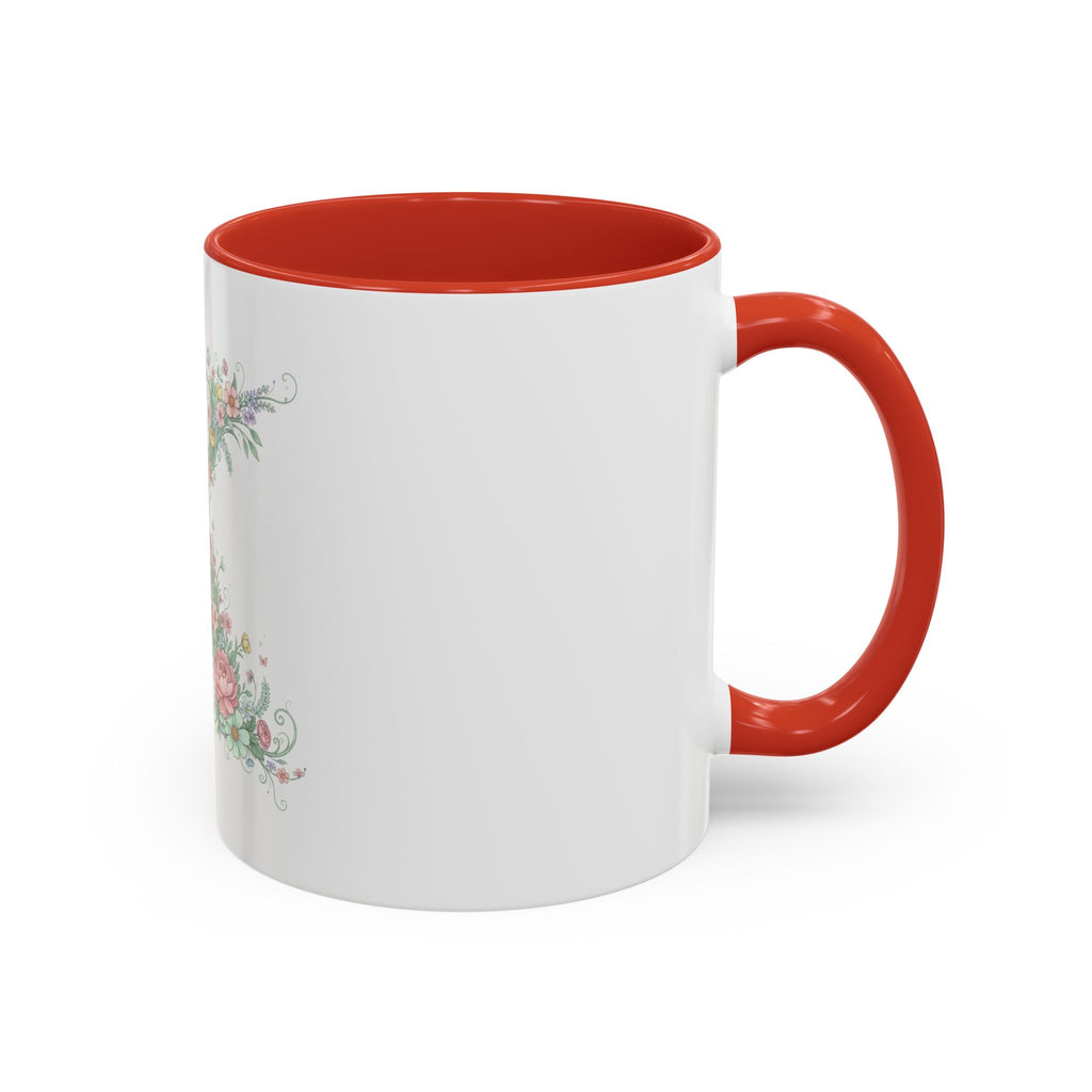 Floral Monogram 'K' Accent Coffee Mug — Elegant Initial Gift (11oz, 15oz)