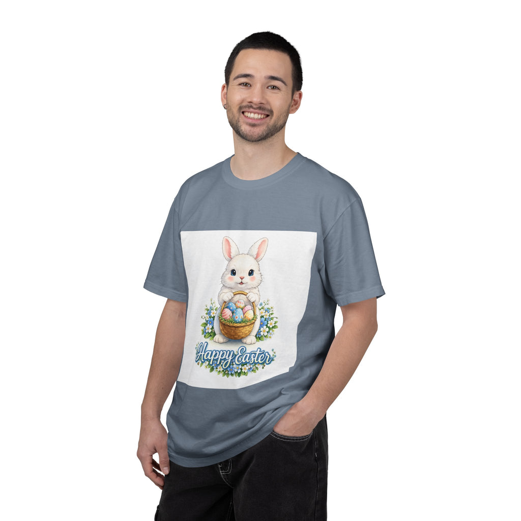 Easter Bunny T-Shirt — "Happy Easter" Cute Bunny with Egg Basket