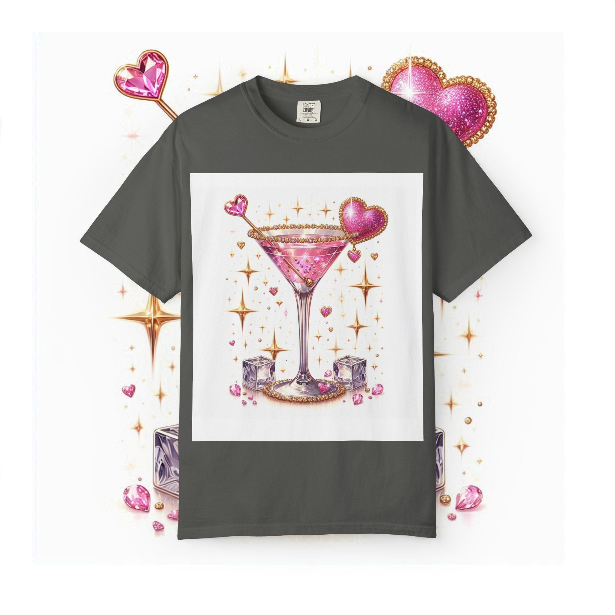 Sparkling Pink Martini T-Shirt — Glitter Cocktail Graphic Tee