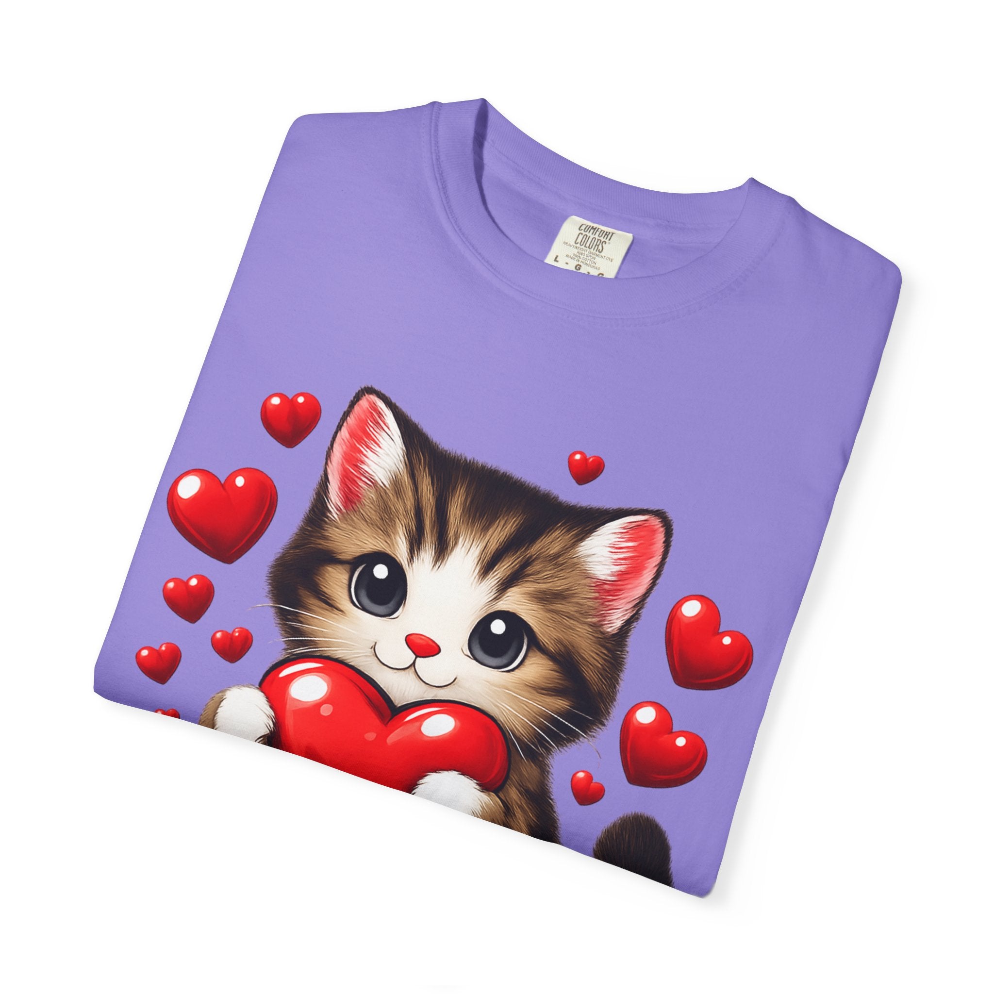 Cute Kitten Holding Heart "LOVE" T-Shirt