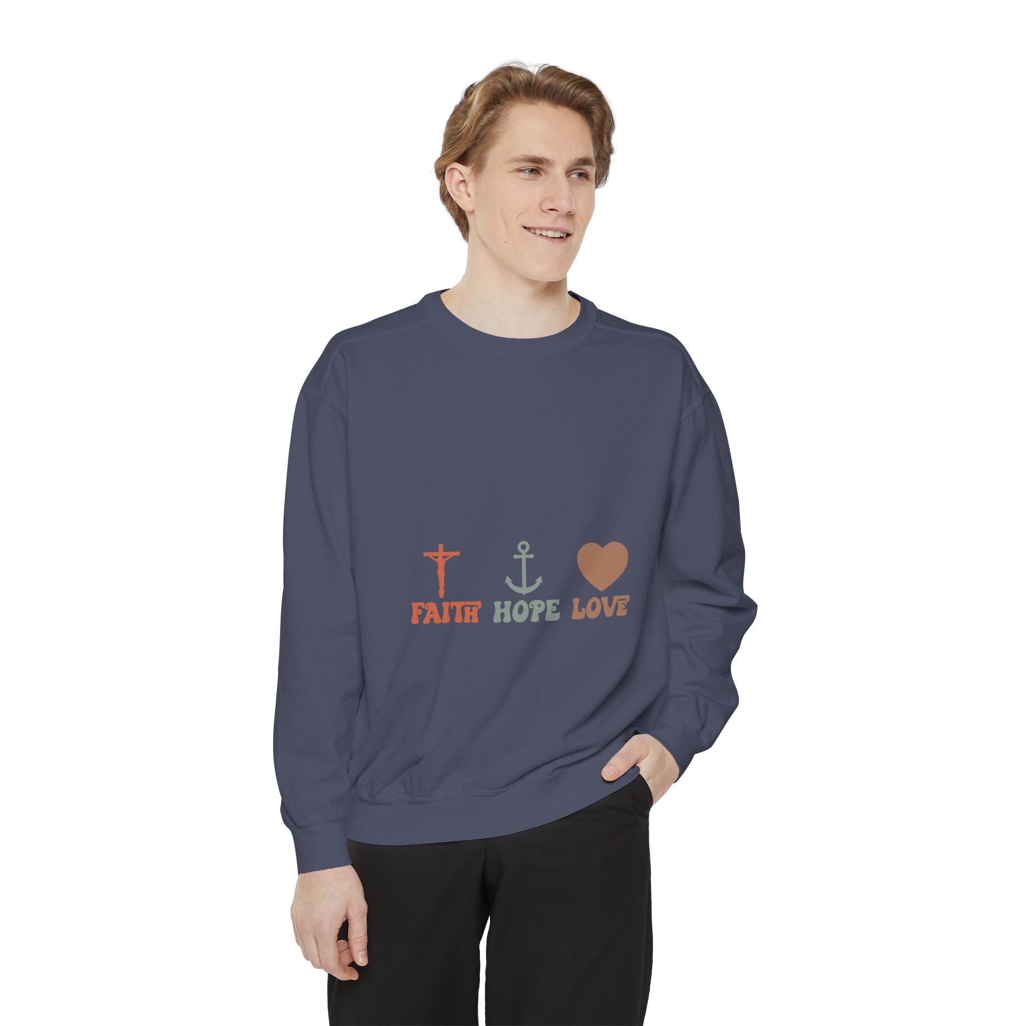 Faith Hope Love Sweatshirt — Christian Anchor Cross Heart Crewneck