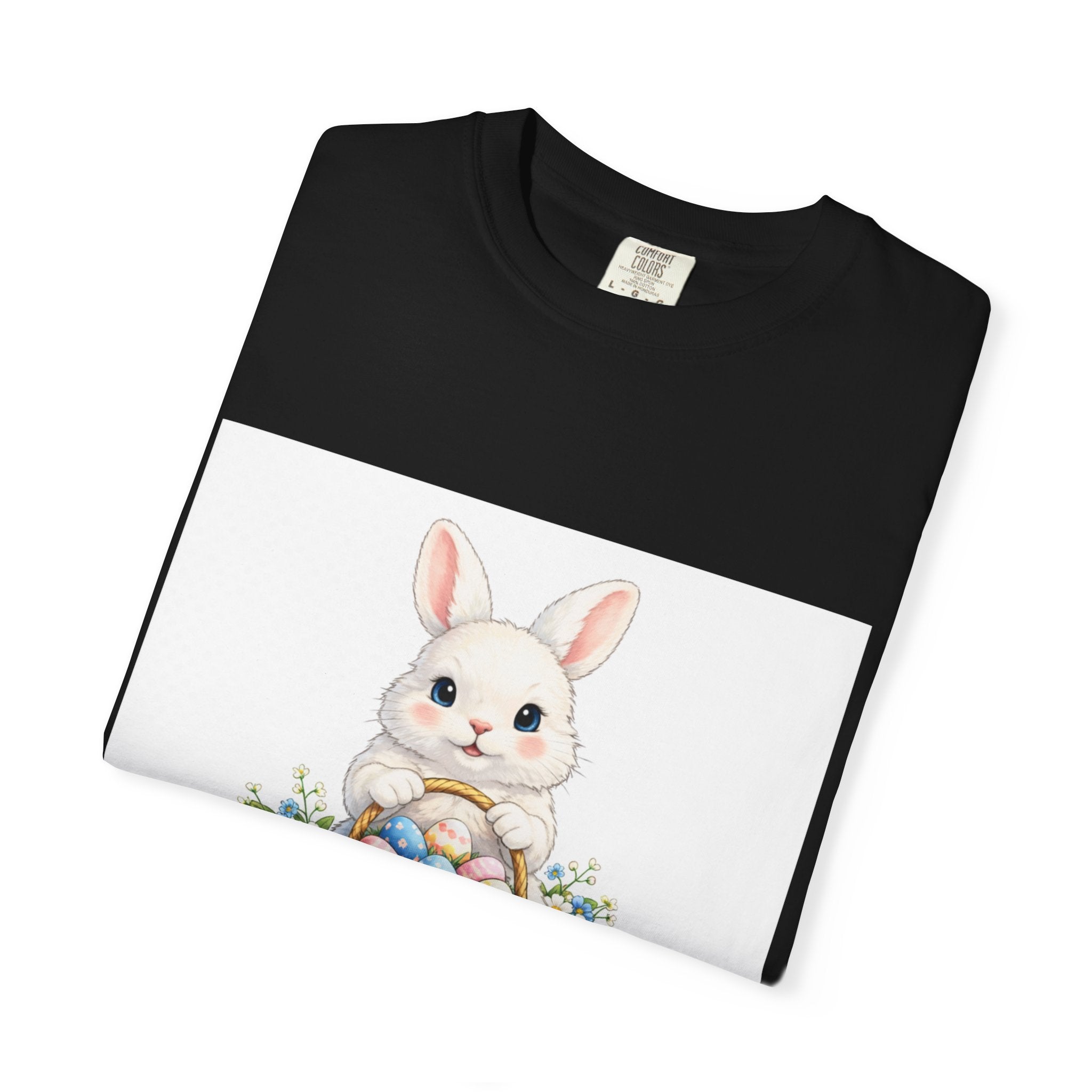 Easter Bunny T-Shirt — "Happy Easter" Cute Bunny with Egg Basket