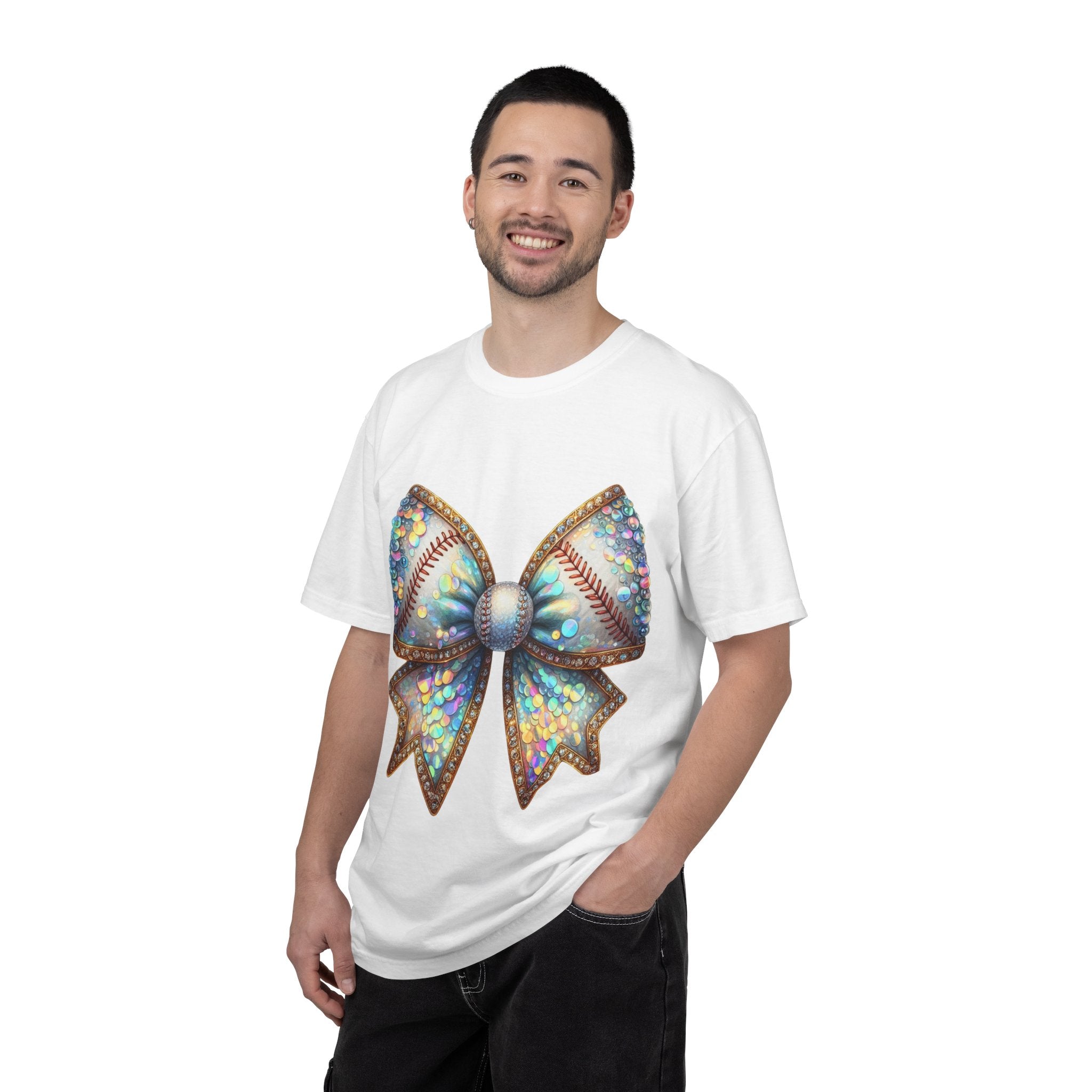 Sequin Bow Graphic T-Shirt — Shimmering Ribbon Art Tee