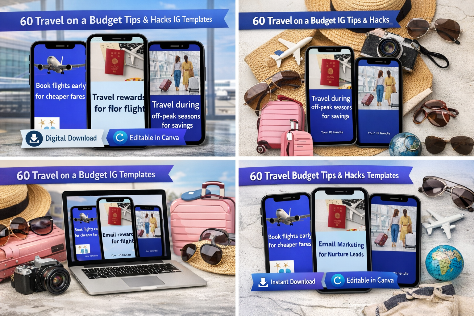 60 Travel on a Budget Tips and Hacks IG Templates